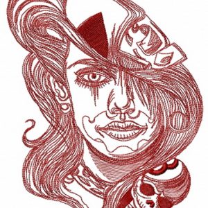 Longhaired gambler sketch embroidery design