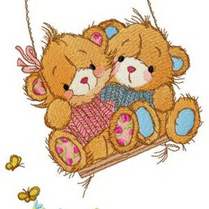 Lovely bears swing on a swing embroidery design