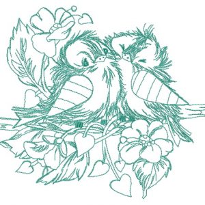 Loving couple of sparrows one color embroidery design