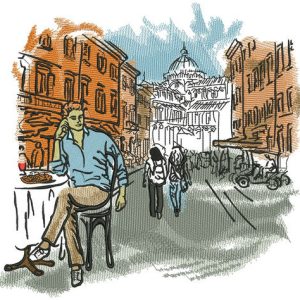 Lunch at street cafe embroidery design