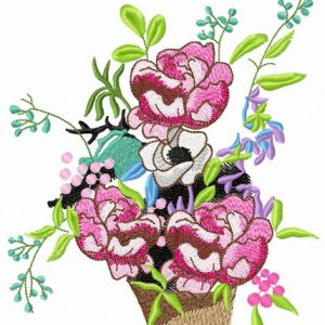 Lush bouquet in basket embroidery design