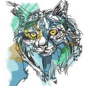 Lynx hunting embroidery design