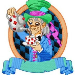 Mad Hatter with tea pot embroidery design