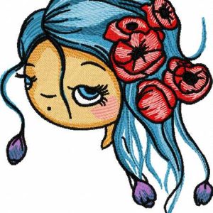 Magic girl blue hair embroidery design