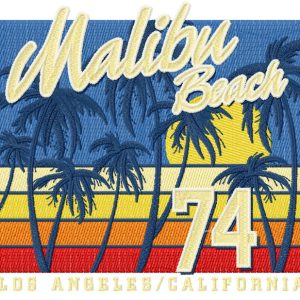 Malibu beach Los Angeles California embroidery design