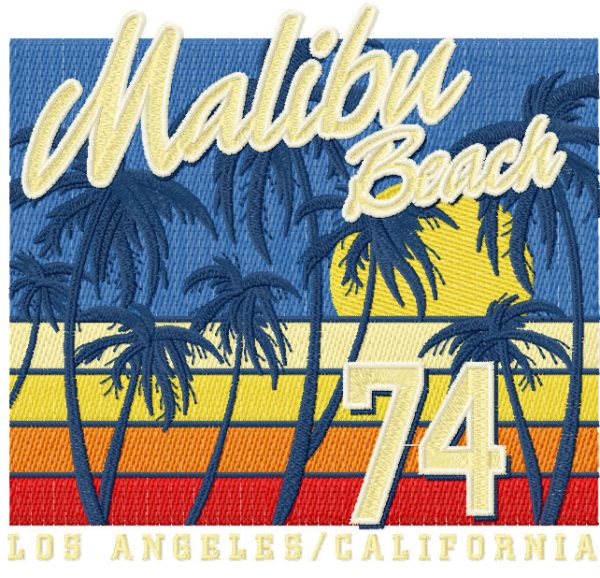 Malibu beach Los Angeles California embroidery design