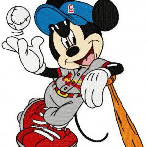 Mickey Mouse playing baseball embroidery design
