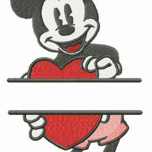 Mickey Mouse with heart monogram embroidery design