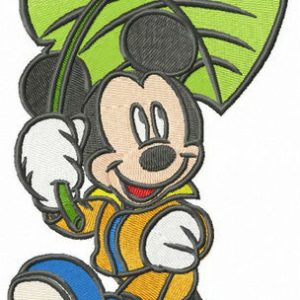 Mickey Mouse with leaf umbrella embroidery design