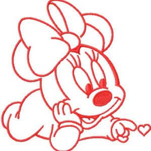 Cute Minnie with heart embroidery design