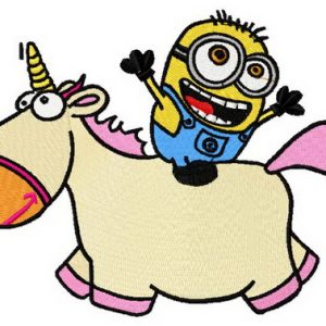 Minion riding unicorn embroidery design
