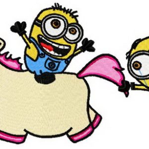 Minions riding unicorn embroidery design