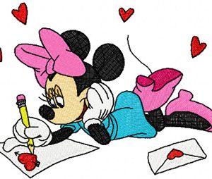 Minnie Mouse write Valentine*s day letter embroidery design
