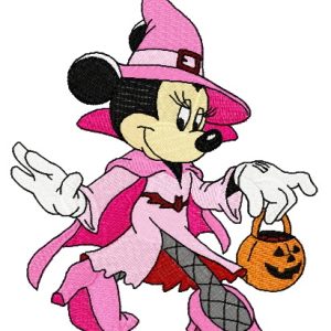 Minnie in witch costume embroidery design