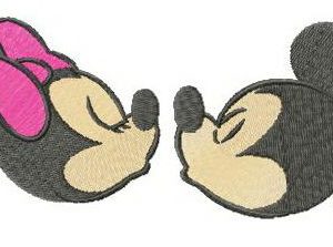 Mickey and Minnie first kiss embroidery design
