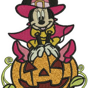 Minnie Mouse with huge pumpkin embroidery design