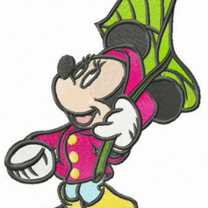 Minnie Mouse with leaf umbrella embroidery design