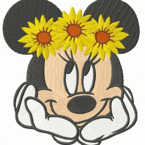Minnie with flower wreath embroidery design
