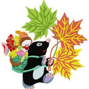 Mole in autumn forest embroidery design