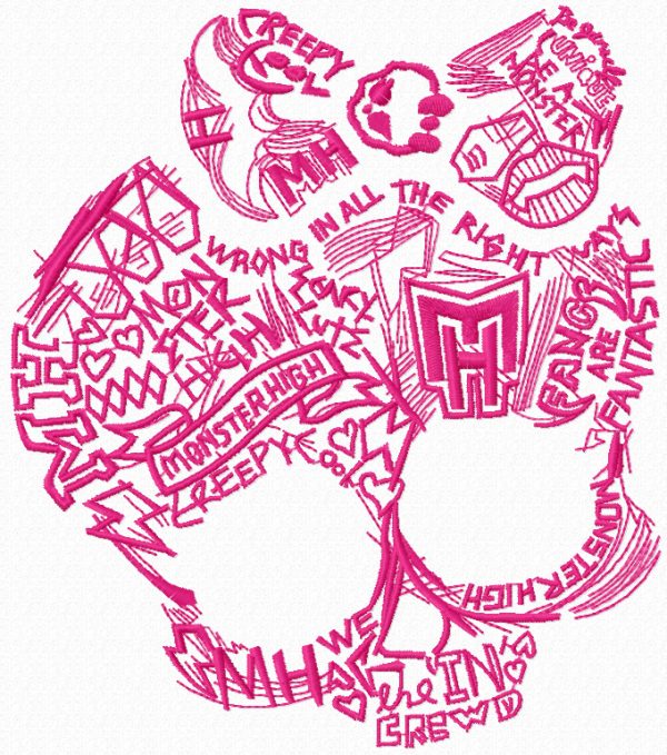 Monster High sketch logo embroidery design