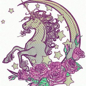 Moonlight unicorn embroidery design