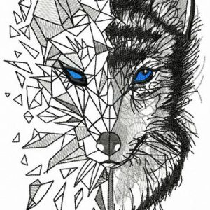 Mosaic wolf embroidery design