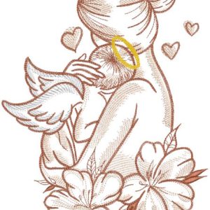 Mother and baby angel embroidery design
