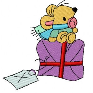 Mouse and present embroidery design
