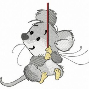 Mouse holding stick embroidery design