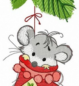 Mouse on fir tree embroidery design