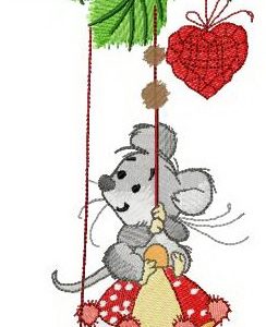 Mouse swinging on Christmas toy embroidery design