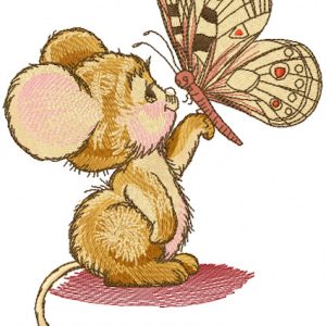 Mouse and butterfly embroidery design