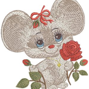Mouse with red rose embroidery design