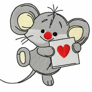 Mousekin with Valentine card embroidery design
