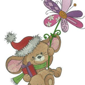 Mousekin with winter flower embroidery design