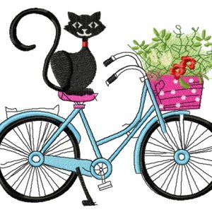My cat loves bike embroidery design