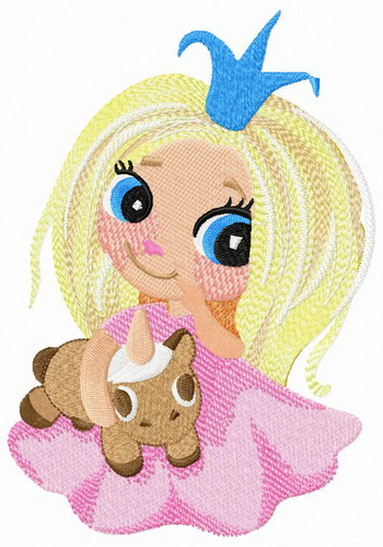My princess with unicorn toy embroidery design