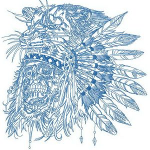 Native American warrior's skull embroidery design