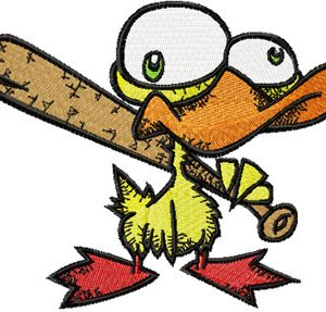 Nervous Duck with a Baseball Bat embroidery design