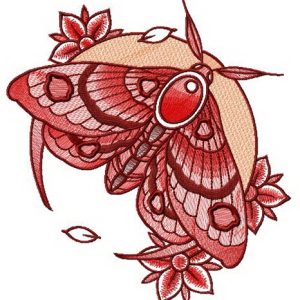 Night moth and flowers embroidery design