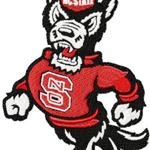 Walking angry wolf with NC State sweater embroidery design