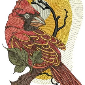 Northern cardinal and sunset embroidery design