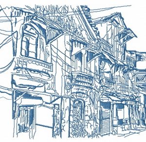 Old town sketch embroidery design