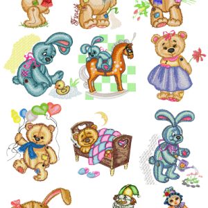 Old Toys Teddy Bear Embroidery Pack embroidery design