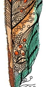 Orange and green feather embroidery design