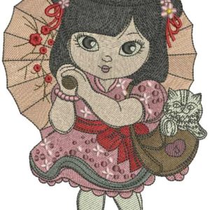 Oriental cute girl embroidery design