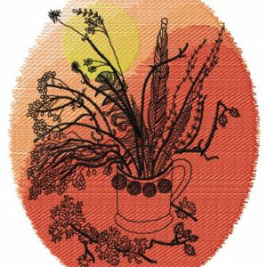 Original bouquet with feathers embroidery design