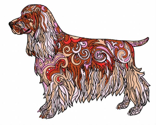 Ornamental English Cocker spaniel embroidery design