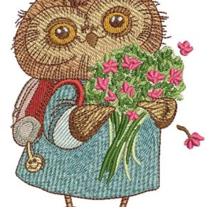 Owl with bouquet embroidery design