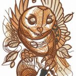 Owl holding skull embroidery design
